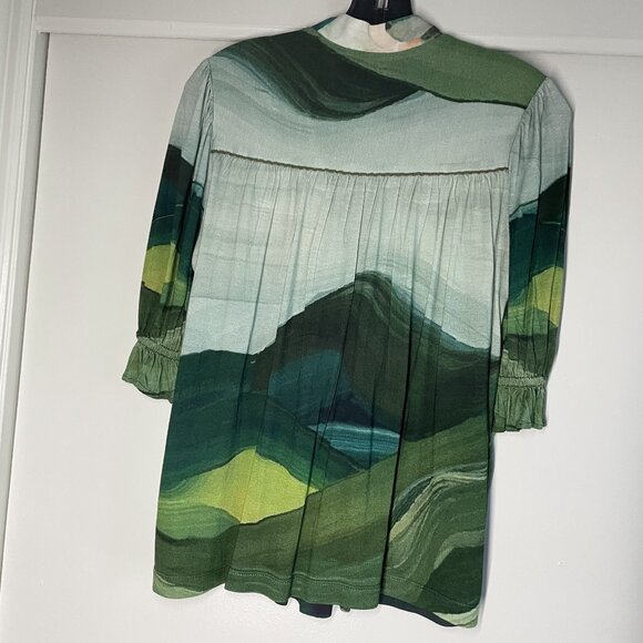 Anthropologie Bl^Nk London Stephanie Top Size XXS Green Floral V Neck Blouse 2 - Picture 4 of 15